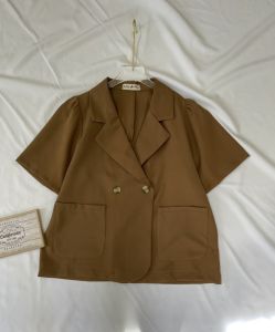 Áo blazer nữ tay ngắn AB.868 áo khoác ngoài cổ vest style hàn quốc kiểu áo blazer tay bồng 2 cúc túi tròn dáng ngắn