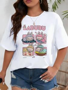 Labubu Anime Cartoon Graphic Print T-shirt Short Sleeve Crew Neck Casual Top