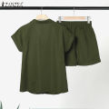 BB[3 Days Delivery] Celmia ZANZEA Womens Vintage Terno Outfits OOTD Sets Lapel Shirts Loose Elastic Waist A-Line Pants Suits #8. 