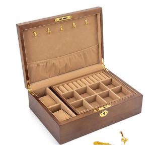 Roll_n_Rotate Real Solid wood high-end watch jewelry storage box retro antique jewelry necklace bracelet earing 2 layer jewelry storage box