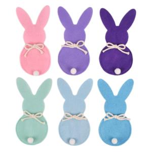 Set of 6 Colorful Rabbit Utensil Bags Easters Themed Cutlery Pouches Dinnerware Bags Enhances Holiday Dining Experience