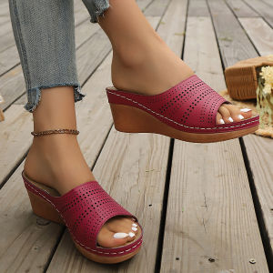 [Free Shipping] 2025 Winter New Hollow Breathable Versatile Thick-Soled Sandals And Slippers For Women