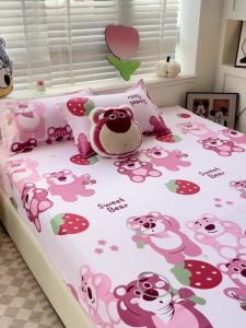 3in1 Bedsheet Set With Pillow Case Fitted Bedsheet Winnie the Pooh Mickey Stitch Mattress Protector Queen Single King Size