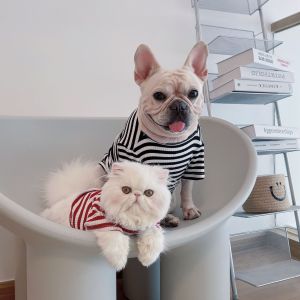 DY Loving Dog Clothes Fashion Brand Comme Logo Embroidery Shirt Breathable Cotton Turtleneck T-Shirt for Dog Cat Shih Tzu within 18 kg