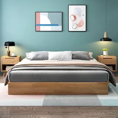 Japanese Tatami Solid Wood Bed Modern Minimalist Nordic Floor Bed without Bedside Ho Double Trundle Bed Tatami Bed Wooden Bed Bedframe Wooden Bed Queen King Bed