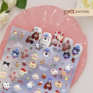 DAITING Dễ Thương Giáng Sinh Phong Cách Động Vật Gấu Con Chó Con In Bow Bông Tuyết Người Tuyết Giáng Sinh Cây Móng Tay Nghệ Thuật Dán Nữ Tính Phụ Nữ Móng Tay Trang Trí Quà Tặng