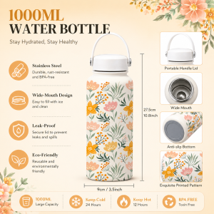Chovy 1000ML Thermos Bottle Thermos Cup Portable Aquaflask Tumbler Vacuum Sports Bottle Botol Air Tahan Sejuk Printed Water Bottle
