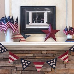Exclusive Supply   New felt wooden bead star flag Independence Day banner American Independence Day decoration red blue and white party supplies