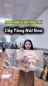 [FURNI HOME] IN ZALO N  Tranh Phong Cảnh Thiên Nhiên Thủy Mặc Tranh Sông Núi Sinh Tài Lộc Chất Liệu Tráng Gương -
