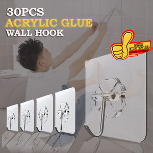 30Pcs Magic Hook Without Nails Transparent Wall Hook Strong Sticky Heavy Duty Wall Reusable Self Adhesive Hooks Wall Suction Hook Bathroom Kitchen Hanger Strong Holder Bag Holder Door Hanger Hook -Upgrade Acrylic Glue