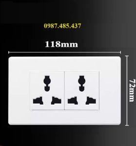 Ổ cắm điện đôi 3 chấu ngang mặt chữ nhật 16A 6 lỗ kích thước 118*72mm