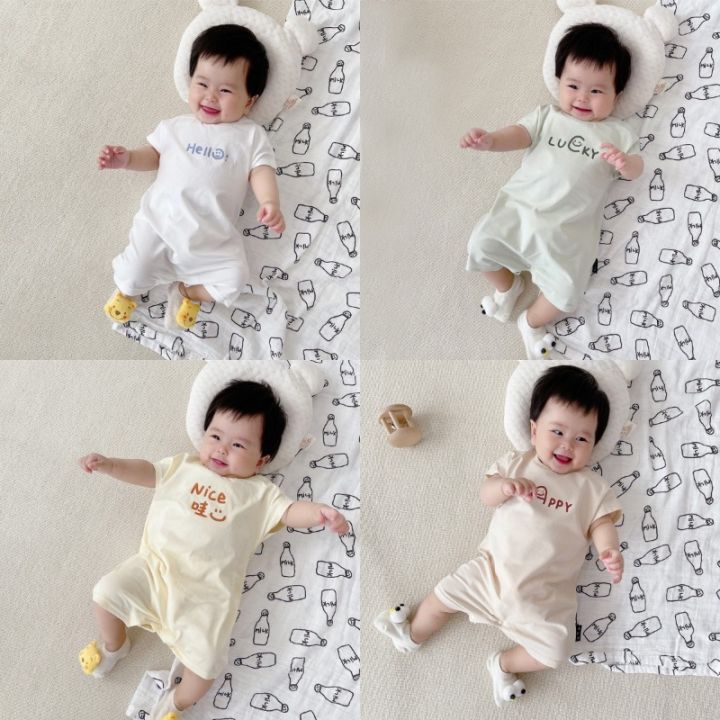 Baby Boy Romper Clothes Korean Fashion Letter Prints Cotton Short