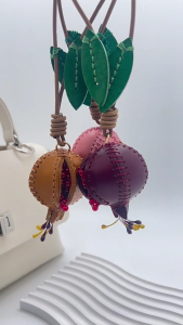 Sophisticated Pomegranate Shape Genuine Leather Charm Accessory for Car and Bag Decoration with Multiple Color Options