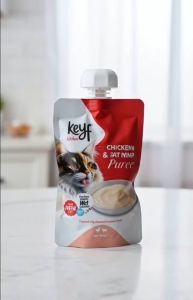 Keyf Wet Cat Food Puree in Pouch with spout Salmon & Roe Chicken & Goat Milk Suitable For Kittens adult cat