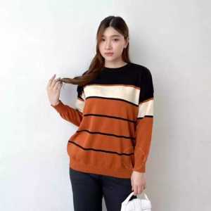 Amanda Sweater Blouse Atasan Rajut Wanita Oversize Knit Stripe