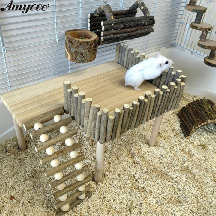 Natural Wooden Platform Stand Shelf For Hamster Golden Bear Double ...