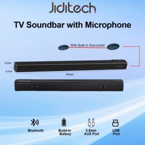 Jiditech TV Speaker Soundbar With Microphone Bluetooth5.0 Connection Home Subwoofer Build-in Battery