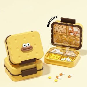 SKYJS Sealed Biscuit Vitamin Organizer Large Capacity Plastic 7 Grids Pill Box Practical Damp-proof Mini Pill Case for Home