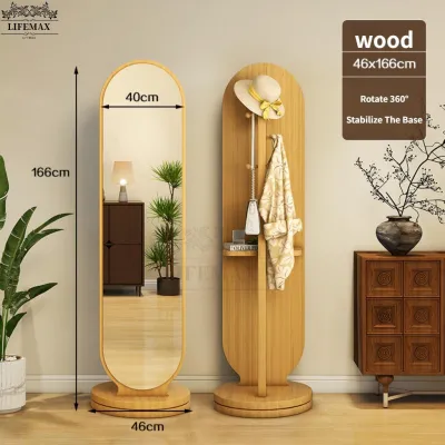 [SG Seller]Coat Rack Rotating Mirror Simple Floor Mirror Dressing Mirror Home Full-Length Mirror Clothes Hanger Full-Body Mirror