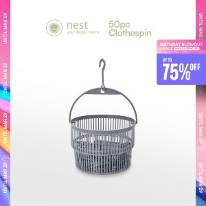 NEST DESIGN LAB Premium Heavy Duty ClothesClip Clothes Pin 50pcs with Basket - Laundry Essentials