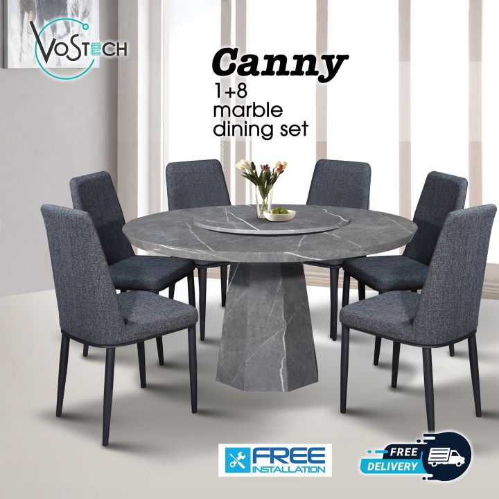 VOS Tech ⭐ 𝗖𝗔𝗡𝗡𝗬 Round Marble Dining Table + 6 Fabric Chairs (West