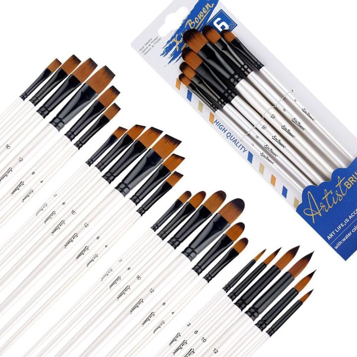 2 Pack Oil Acrylic Painting Brushes Round Wooden Handle Soft Bristles Great For Adults Boys And Girls Beige