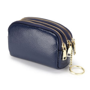 Royal Bagger Mini Small Genuine Cow Leather Coin Purse Three Zip Pouch Key Holder Case Short Wallet Purses for Women