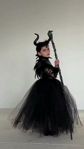 ✨ Christmas cos ✔ Halloween cos ✨ Children Performance Costumes ✨ Role Playing Costume ✈ 2026 Halloween Childrens Clothing Sequined Feather Collar Witch Long Dress Skirt cosplay cosplay Costume2026