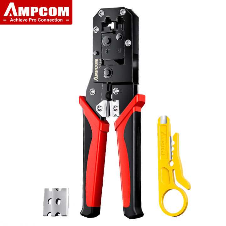 Ampcom Rj45 Crimping Tool Ethernet Network Lan Cable Crimper Cutter 