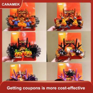 【CANAMEK 】 Funny Halloween Hair Accessories Cute Girls Witch Hat Hairpin Pumpkin Bat Decor Hair Clips For Children Party Dress Up Headwear