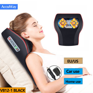 AccuWay Neck Massager 16 Roller Kneading Heating Back Support Massager Pillow with 12V Car Adpater Electric Body Massage Machine for Car Home Office