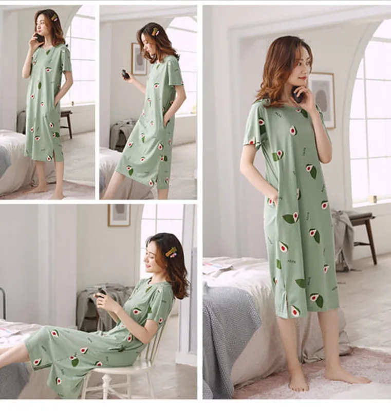 Women Summer Short Sleeve Cartoon Nightgown Sleepwear Top Sleep