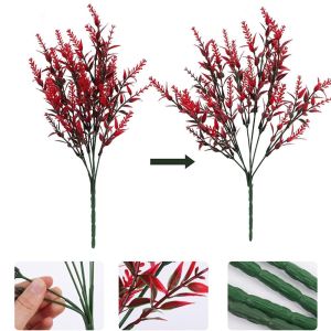 NAELIN 5PCS Bông lúa mì Hoa oải hương nhân tạo. Chống tia cực tím. 7 đầu Bó hoa oải hương Thật tế ảnh Bó hoa cưới Vườn ngoài trời
