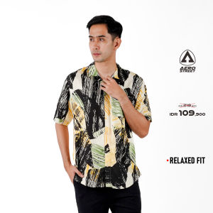 Aerostreet Kemeja Rayon Printing Moza Hawai Motif Gelap QCAAA