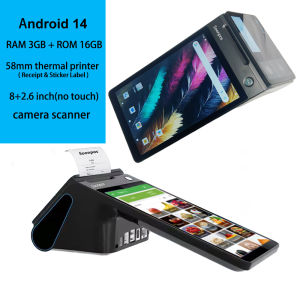 Soonpos Android 14 Dual Screen 8+2.66 / 8+3.95 Inch Handheld POS Terminal with 58mm Thermal Receipt Ticket Label Printer NFC Reader Compatible With Loyverse Salesplay POS Bluetooth & GPS WiFi Can Connect Cash Drawer Barcode Scanner