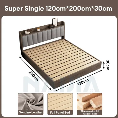 NAIJIA Katil Queen Queen Bed Frame With Soft Upholstery Solid Wood Heavy Duty Bed實木床