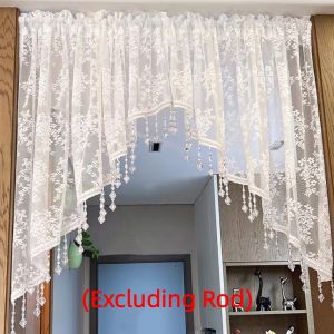 TUO29 Romantic Half Curtain French Style Vintage Flower Tulle Kitchen Curtain Decorative White Kitchen Partition Tulle Room Entrance