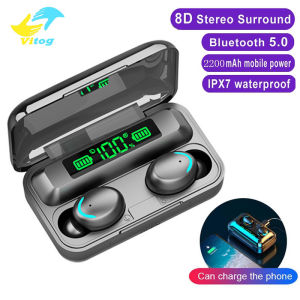 Vitog F9-5 Original Wireless Bluetooth Earphone with MicNoise Reduction Touch Control Handsfree Wireless Earbuds for Sports/GamingWaterproof HD Call Bluetooth Headset for Redmi iPhone Huawei Samsung Oppo ViVo Xiaomi Mobile Phone/Laptop