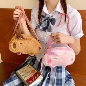 OXTRWZ Cute Capybara Plush Bag Large Capacity Lightweight Creative Crossbody Bag Adjustable Straps Soft Cartoon Shoulder Pouch Girls