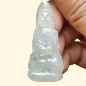 Icy Translucent Natural Type A Jadeite Jade crafted as Buddha with 18k gold clasp as Pendant certificate weighs 6.78 grams measurement 41.3 * 17.8 * 6.2 mm (18kp44)