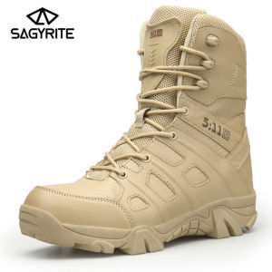 Sagyrite ขนาด 39-47 ผู้ชายทหารรองเท้าหนังกองกำลังพิเศษยุทธวิธีทะเลทรายรองเท้าต่อสู้กลางแจ้งรองเท้ารองเท้าเดินป่า
