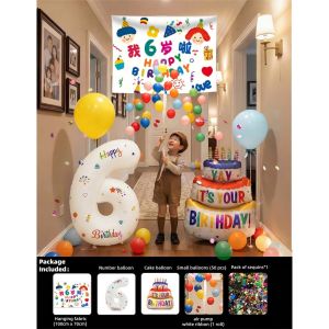 【SG STOCK】KIds Birthday Decoration Set | Balloon Banner & Backdrop Cloth | Party Scene Decor Props
