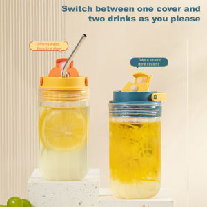 Portable Water Bottle Plastic Water Cup With Straw & Brush Tea Milk Drinking Bottle For Kids Adults Kitchen Drinkware