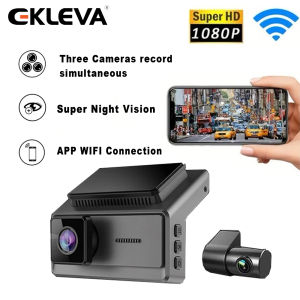 EKLEVA Three Lens Dash Cam for Car Camera HD 2K+1K+1K Video Recorder 1440P Car Dash 3 Cameras Night Vision Dashcam Car DVR Camara