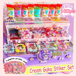 (Pemegang Display Gratis) 1400 Pcs DIY Gantungan Kunci Set Gantungan Kunci Akrilik DIY Keychain Set Kartu Stiker luca Kotak Gukaaa Cream Gum Kartun Mainan Anak Perempuan Hadiah Ulang Tahun