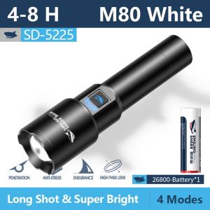 Smiling Shark SD5225 Flashlight M80 Powerful Tactical Torch Light 4Mode 10000LM Type-c Rechargeable Outdoor Camping Fishing Lighting Power Outage Emergency