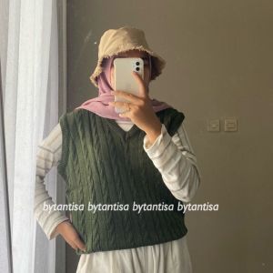 ARSHILASHOP Vest Rompi Rajut Cable Wanita Korean Style Terbaru 2021