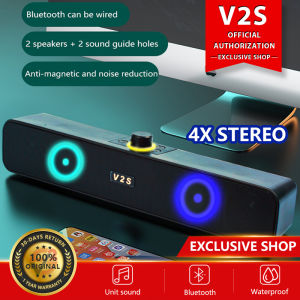 V2S VS808 Bluetooth Wireless Soundbar Stereo Wired Speaker 3.5MM Audio Cable For Laptop/PC/TV/Gaming