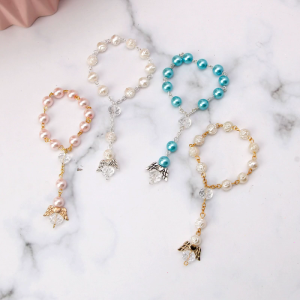 Baptism Rosary Acrylic Beads Finger Rosaries Faux Pearls for Baptism Favors Communion Favors Weddings Party Favors