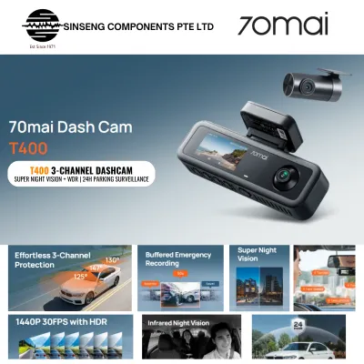 70mai T400 Dash Cam 3 Channel Front Rear Interior 2K 1440P HDR Car Camera | WiFi App Control | 24H Parking Monitor | Night Vision | Support 256GB